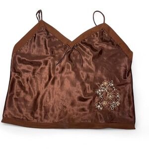 Brown embroidered floral tank top with adjustable straps